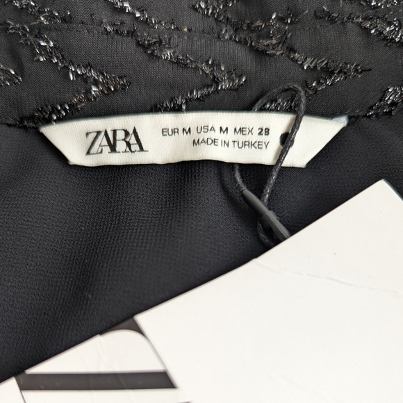 Zara Metallic Tinsel Chevron Balloon Sleeves Button Down Collar Midi Dress sz M - Picture 16 of 16